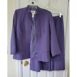 Pykettes Vintage Purple Skirt Suit Set Pintuck Blazer Pleated Midi Skirt 10P